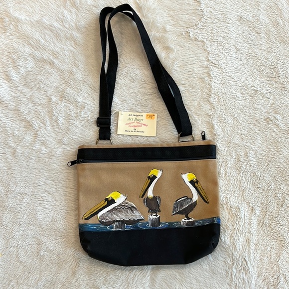 Art bags Handbags - American White Pelican Hand Painted Handbag Shoulder Bag Purse Art Bags